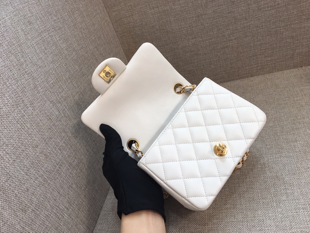 Mini Classic Flap Lambskin Bag A01115 White/Gold